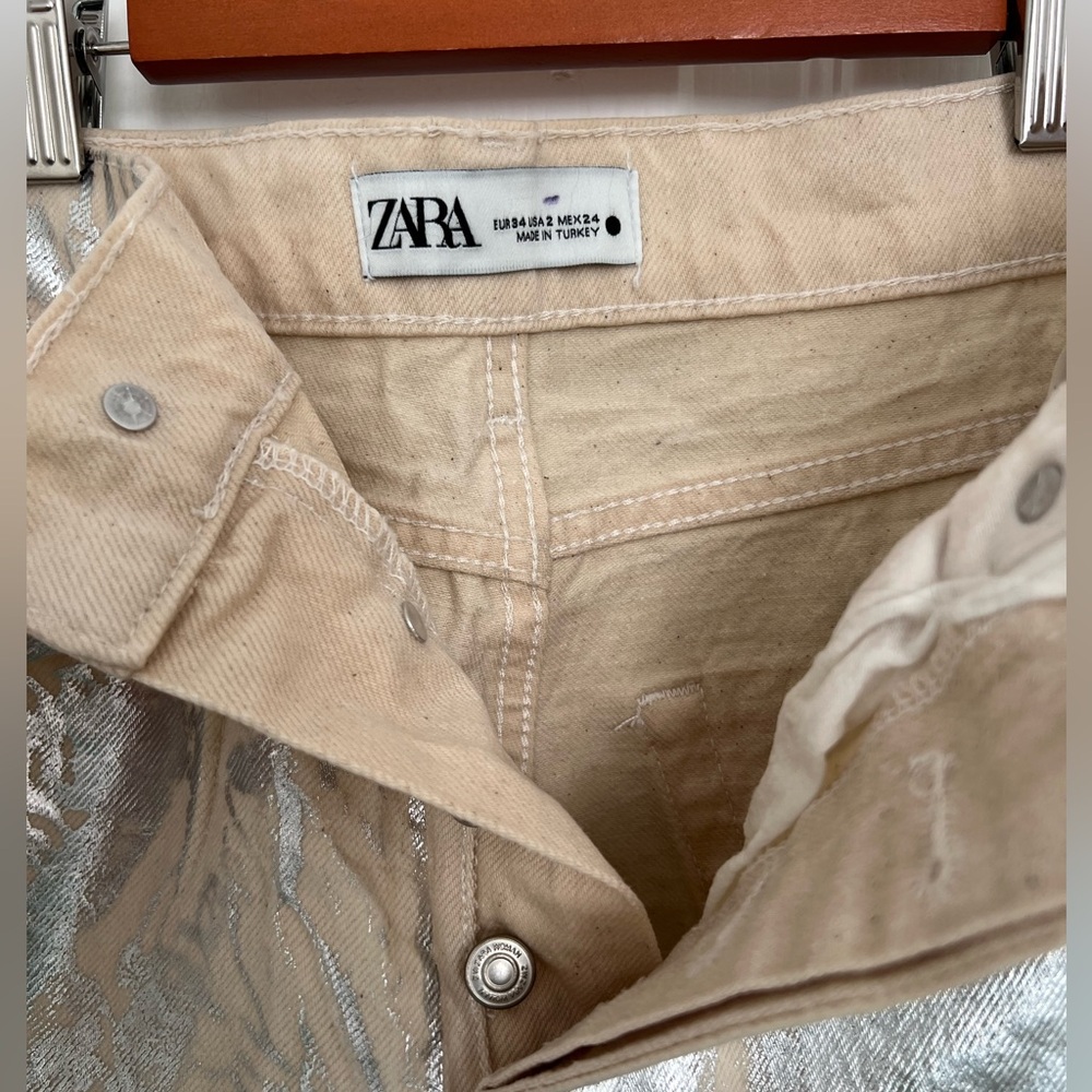 Zara Straight Leg, Cotton, Silver Jeans | 2 - Picture 3 of 16